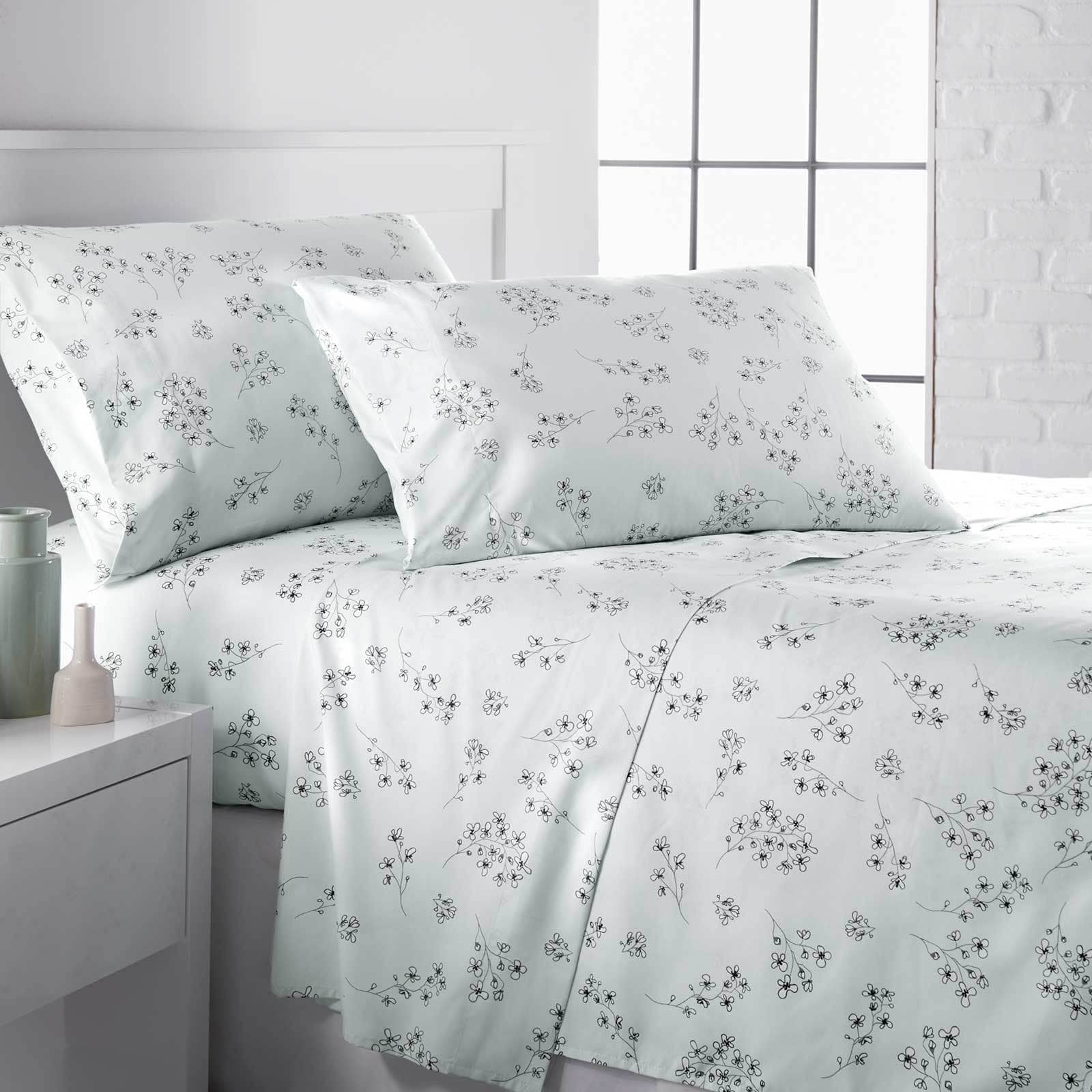 Side View of Sweet Florals Sheet Set in Ballard Blue#color_sweet-ballard-blue