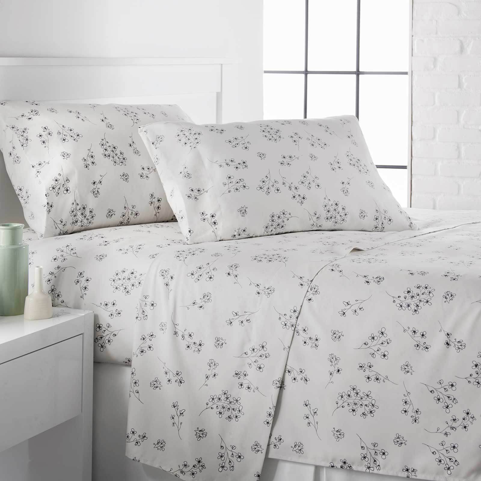 Side View of Sweet Florals Sheet Set in Lunar Grey#color_sweet-lunar-grey