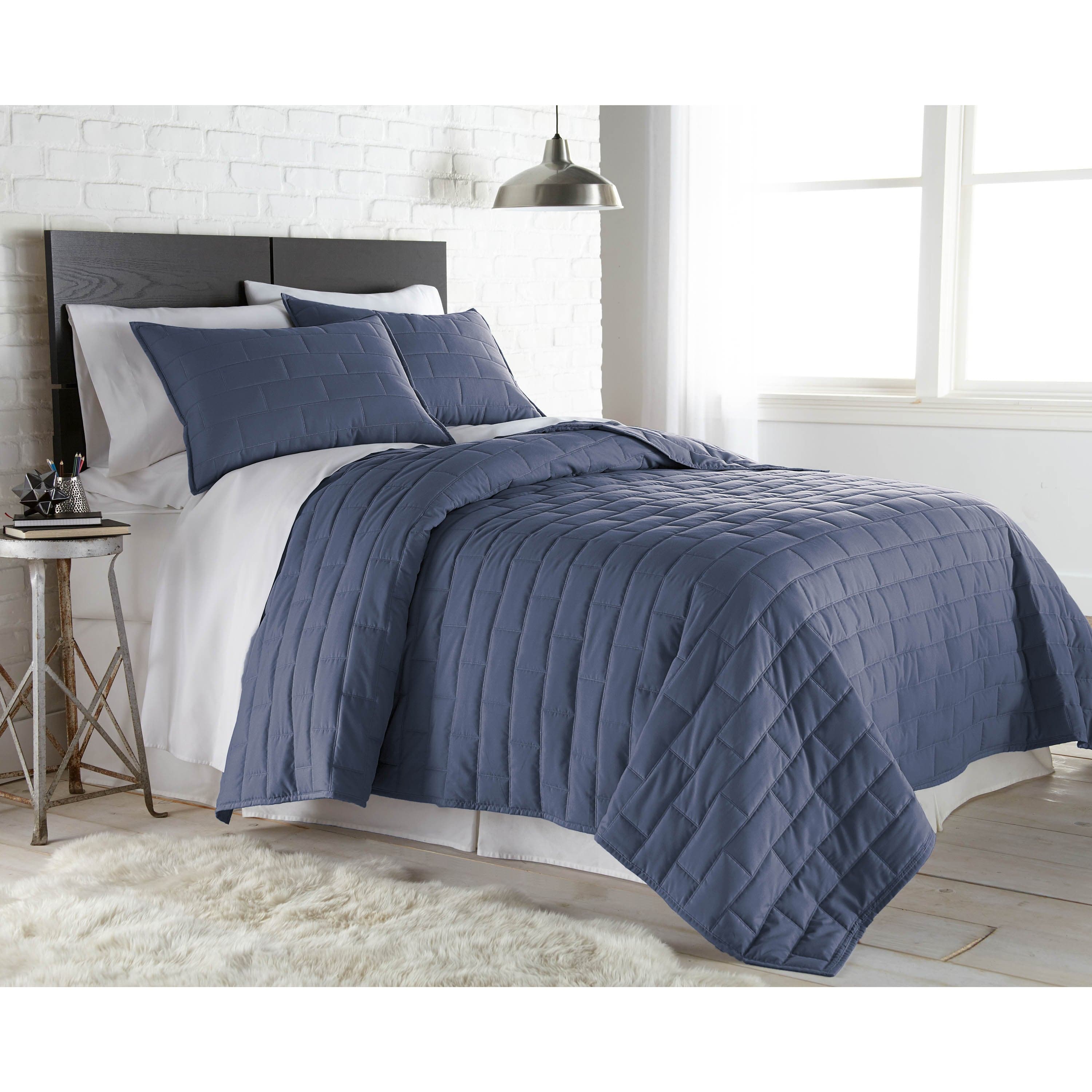 Front View of Vilano Brickyard Quilt Set in dark-blue#color_vilano-dark-blue