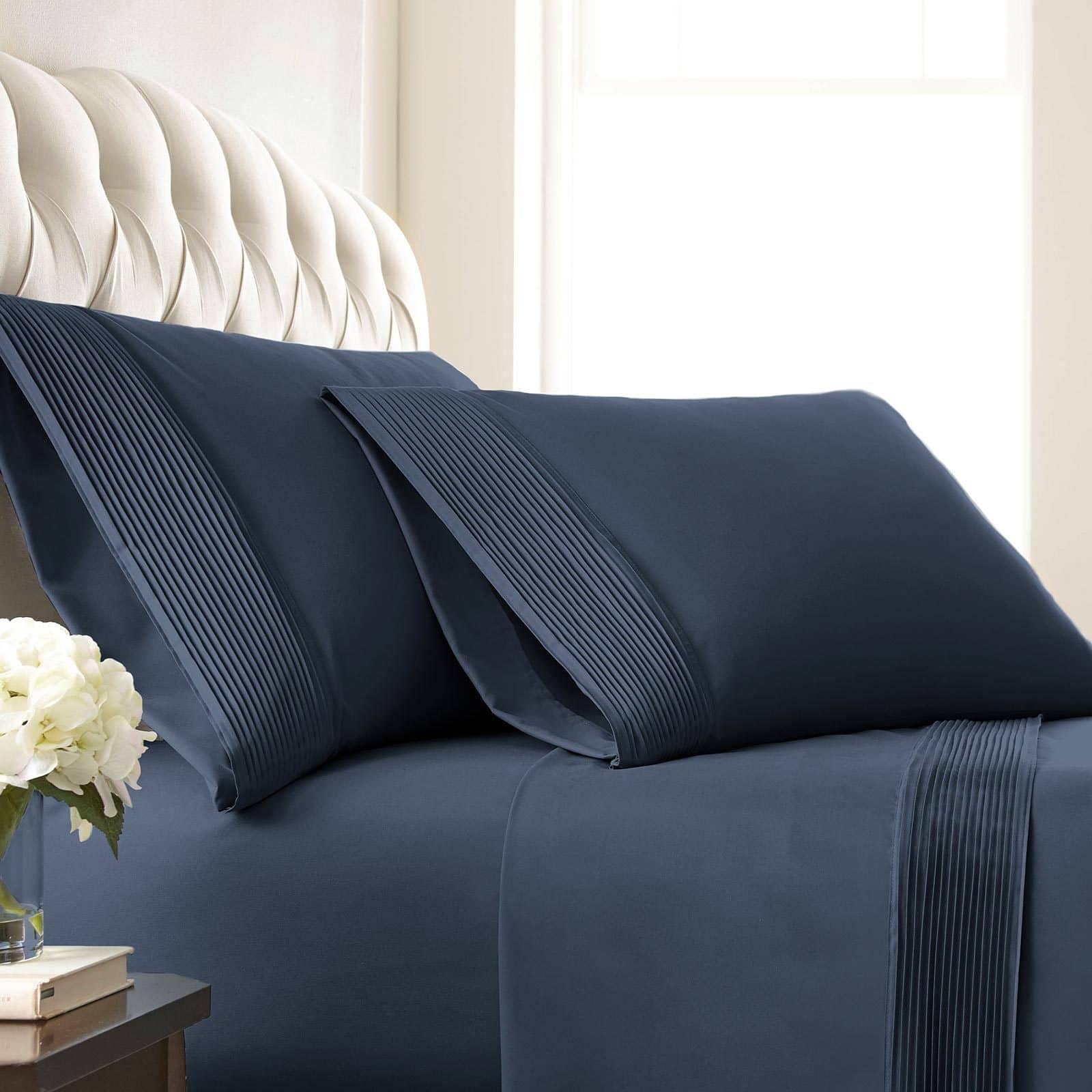 Vilano Springs Pleated Hem Pillow Cases in Dark Blue#color_vilano-dark-blue