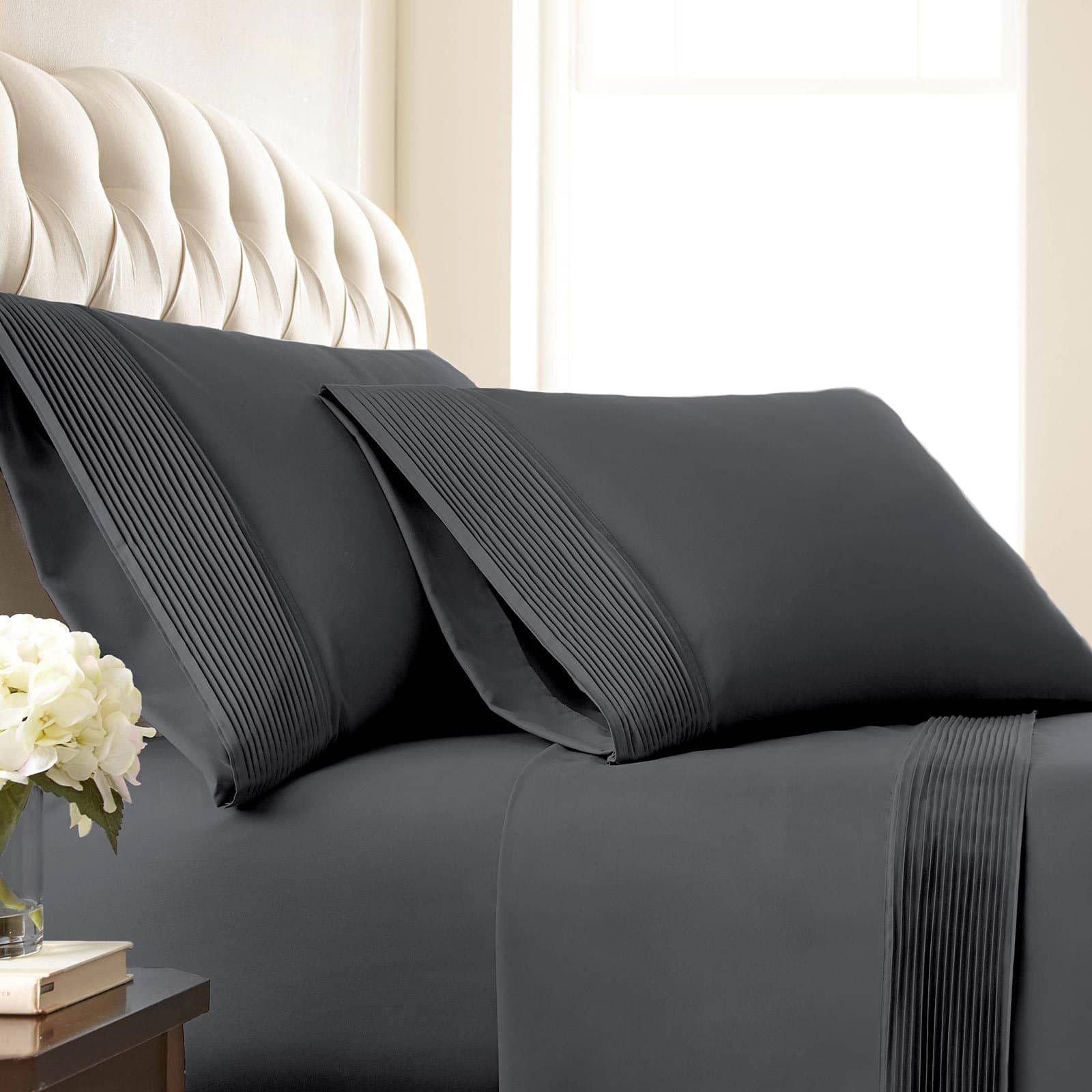 Vilano Springs Pleated Hem Pillow Cases in Slate#color_vilano-slate