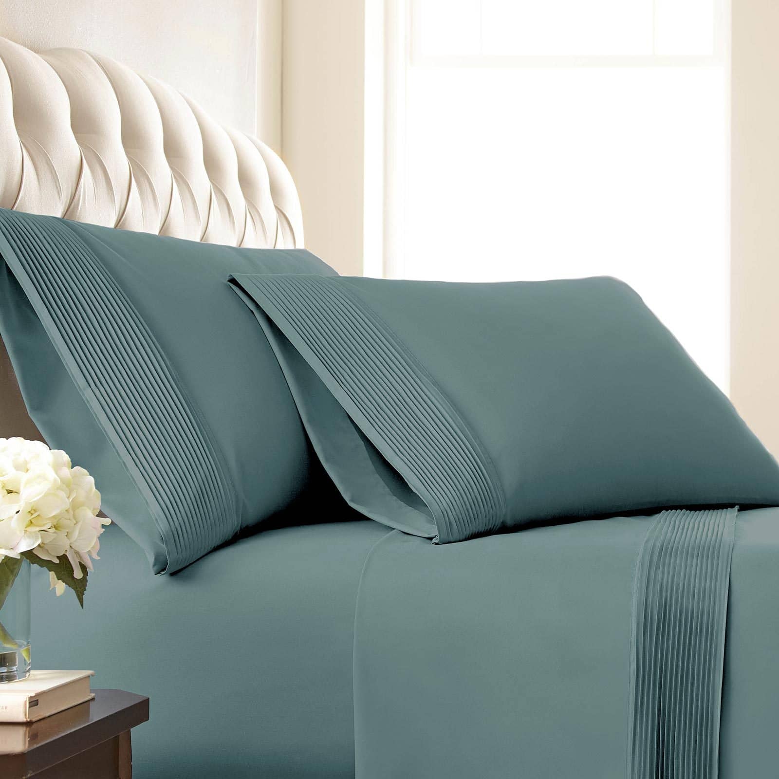 Vilano Springs Pleated Hem Pillow Cases in Steel Blue#color_vilano-steel-blue