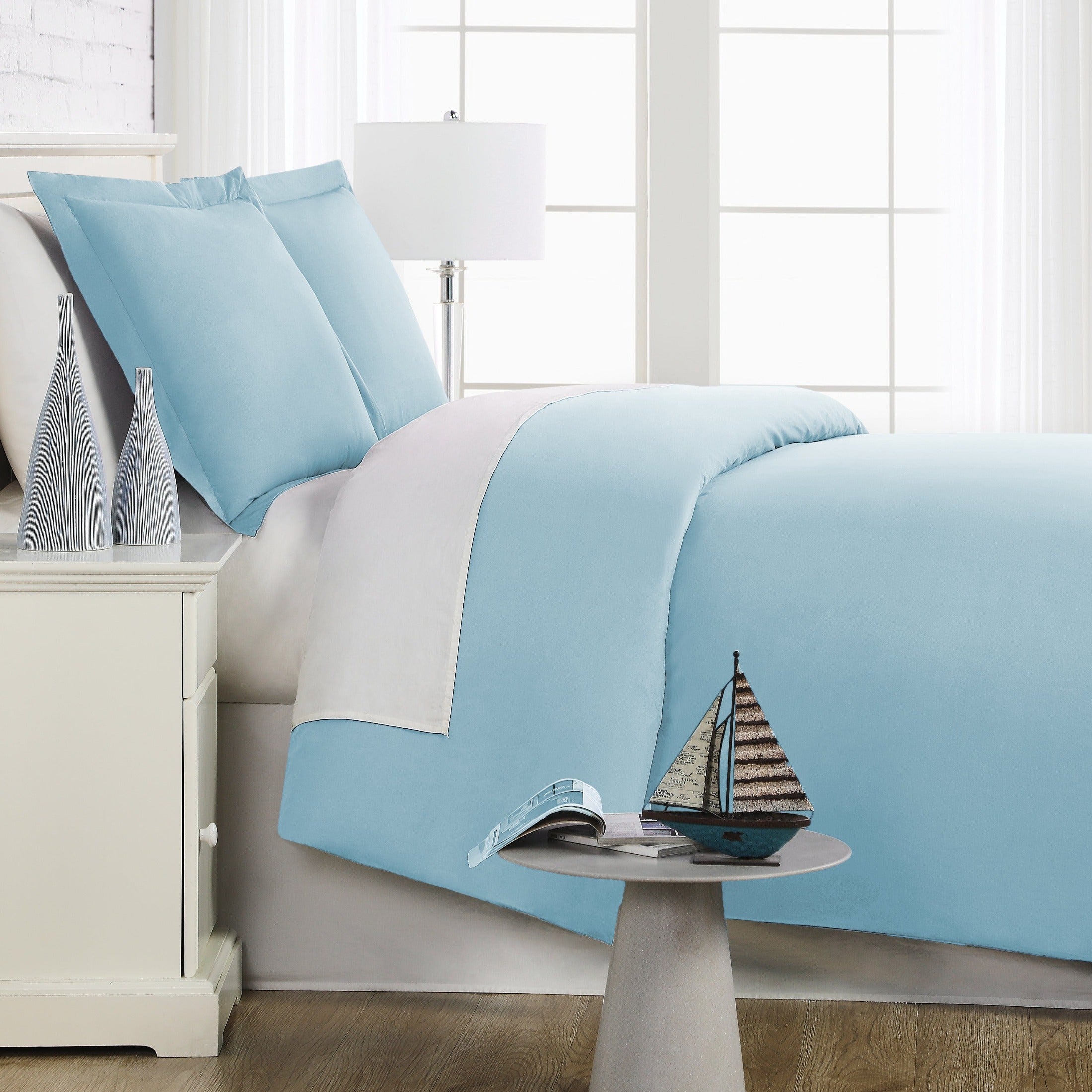 Side View of Everyday Essentials Duvet Cover Set in Light Blue#color_sky-blue