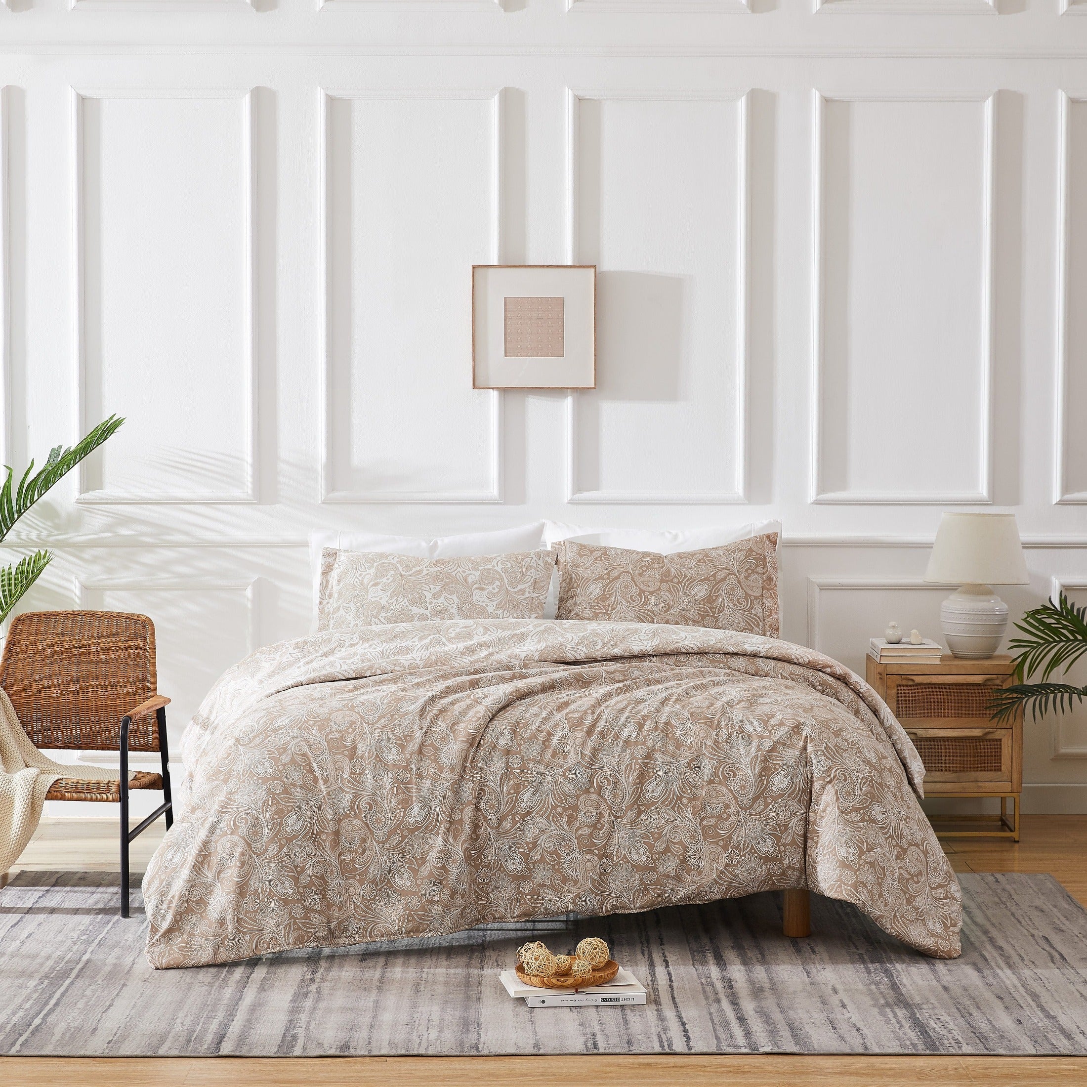 Front View of Perfect Paisley Reversible Duvet Cover Set in Taupe#color_perfect-paisley-taupe