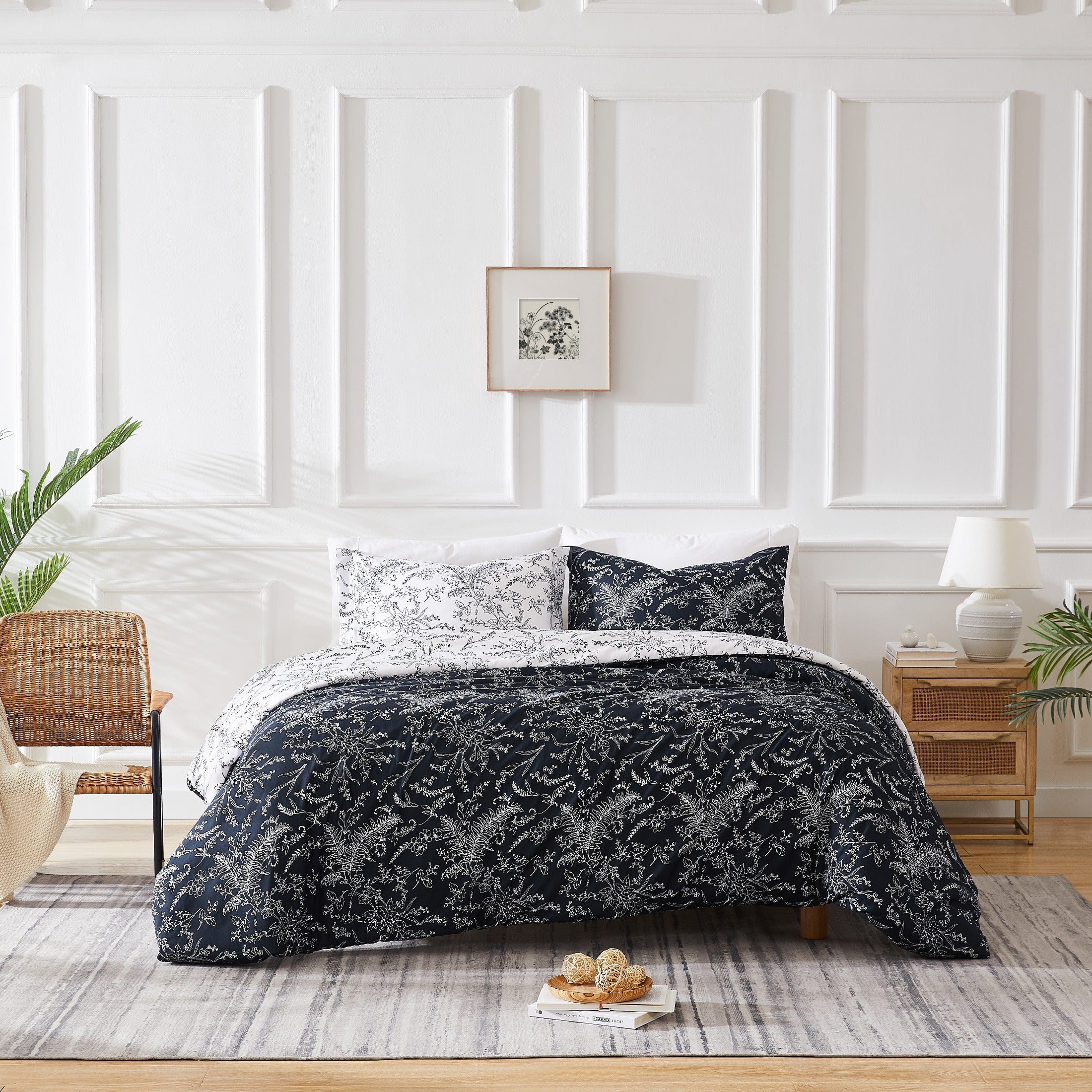 Front View of Winter Brush Reversible Comforter Set in Black#color_winter-brush-black
