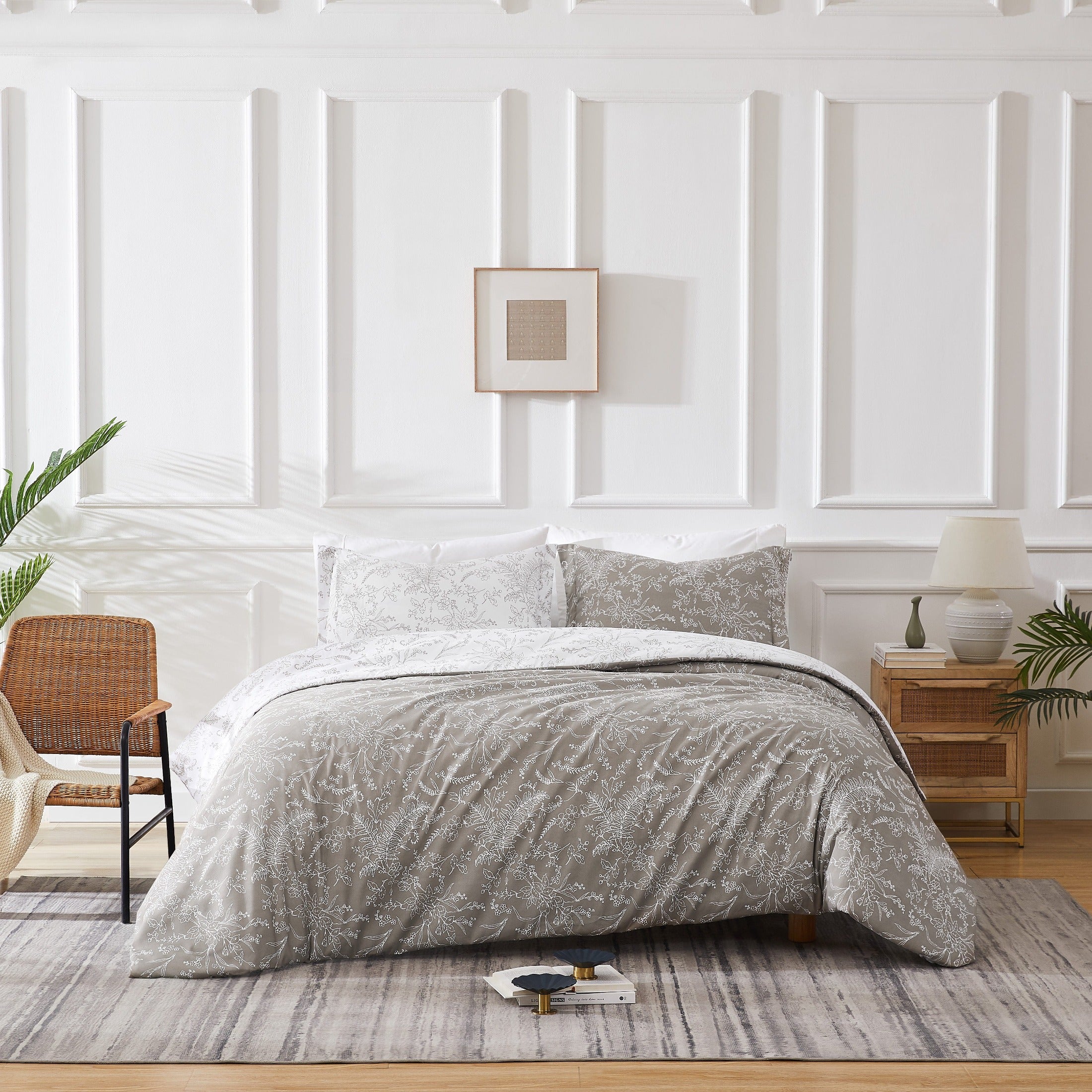 Front View of Winter Brush Reversible Duvet Cover Set in Warm Sand#color_winter-brush-warm-sand