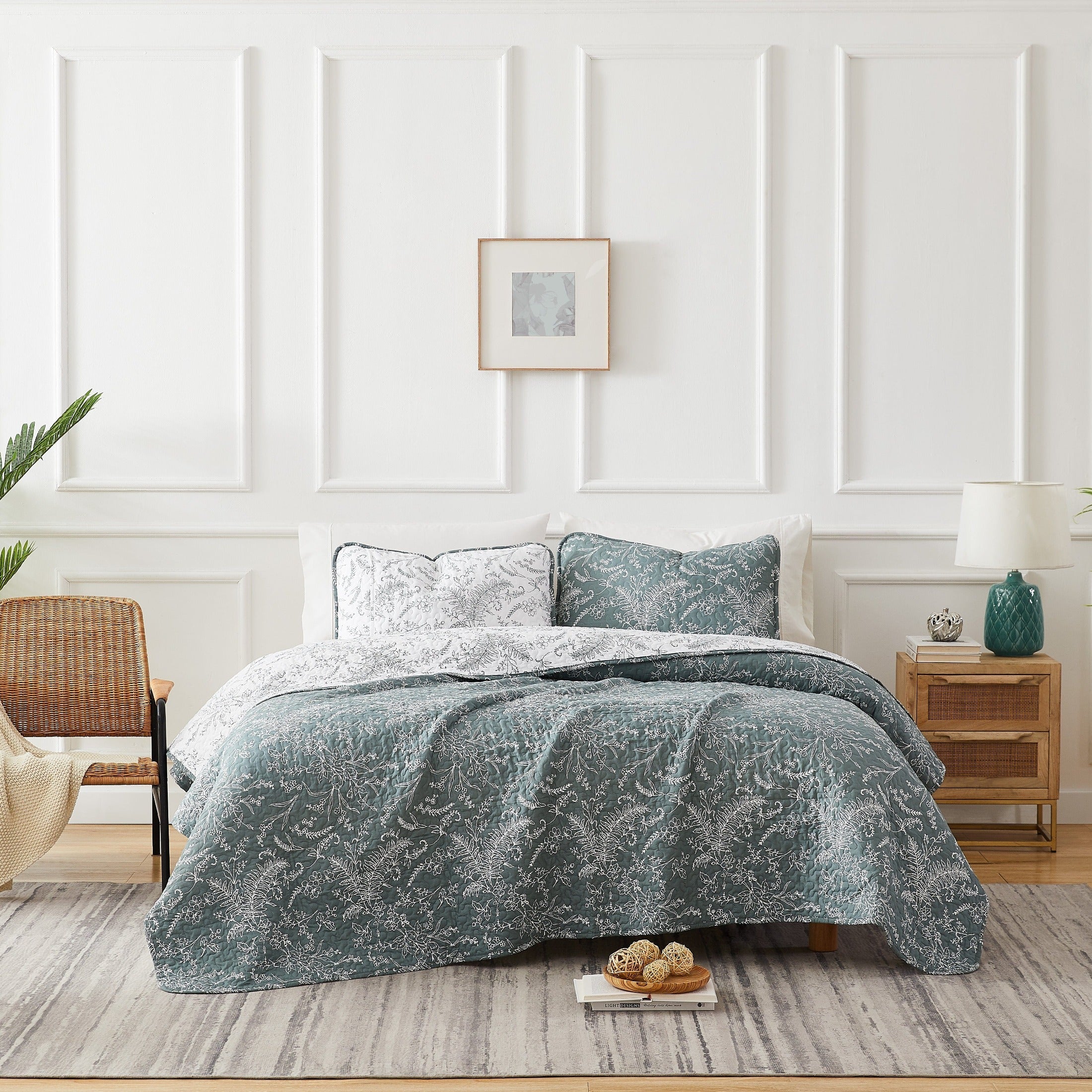 Front View of Winter Brush Reversible Quilt Set in Teal#color_winter-brush-teal