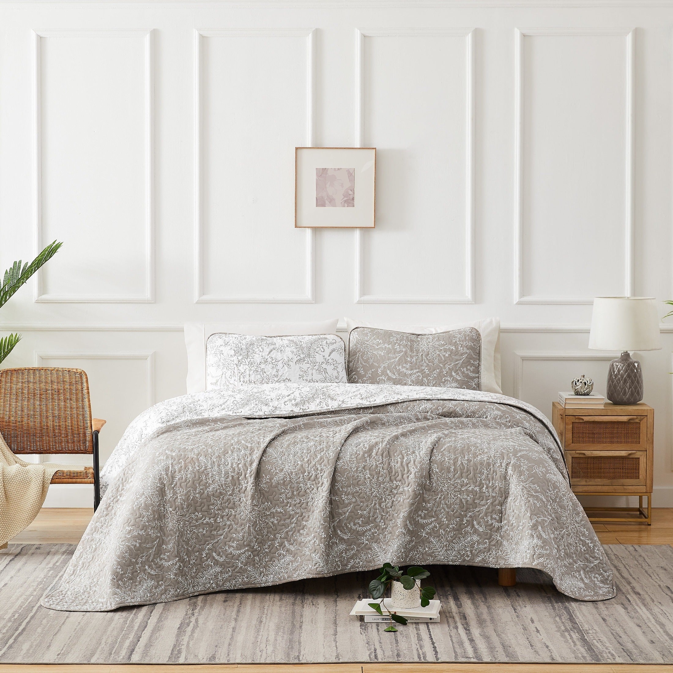 Front View of Winter Brush Reversible Quilt Set in Warm Sand#color_winter-brush-warm-sand